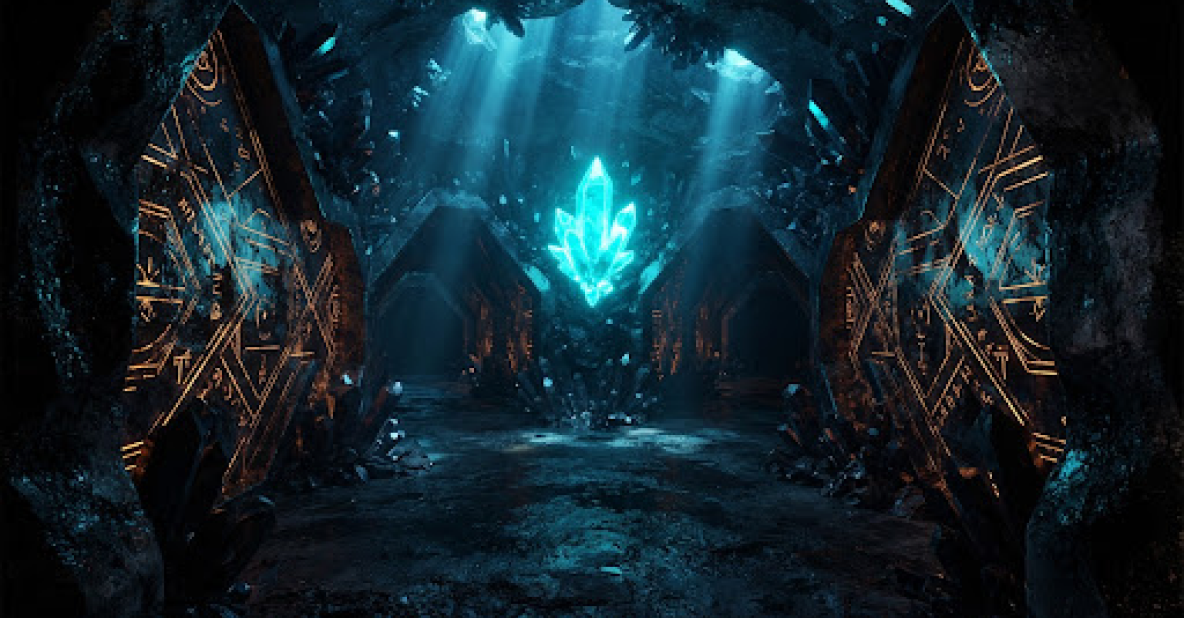 Stylized crystal labyrinth artwork from the provided design; not a gameplay screenshot